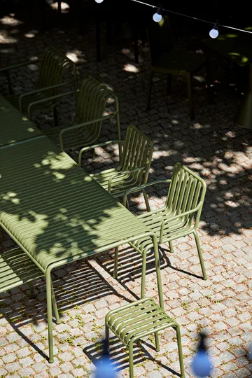 Palissade conjunto de jantar 2 cadeiras com braços + banco 170x90 cm azeitona - HAY