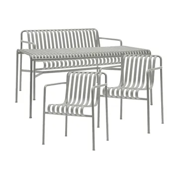 Palissade conjunto de jantar 2 cadeiras com braços + banco 170x90 cm cinza claro - HAY