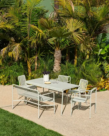 Palissade conjunto de jantar 2 cadeiras com braços + banco 170x90 cm cinza claro - HAY