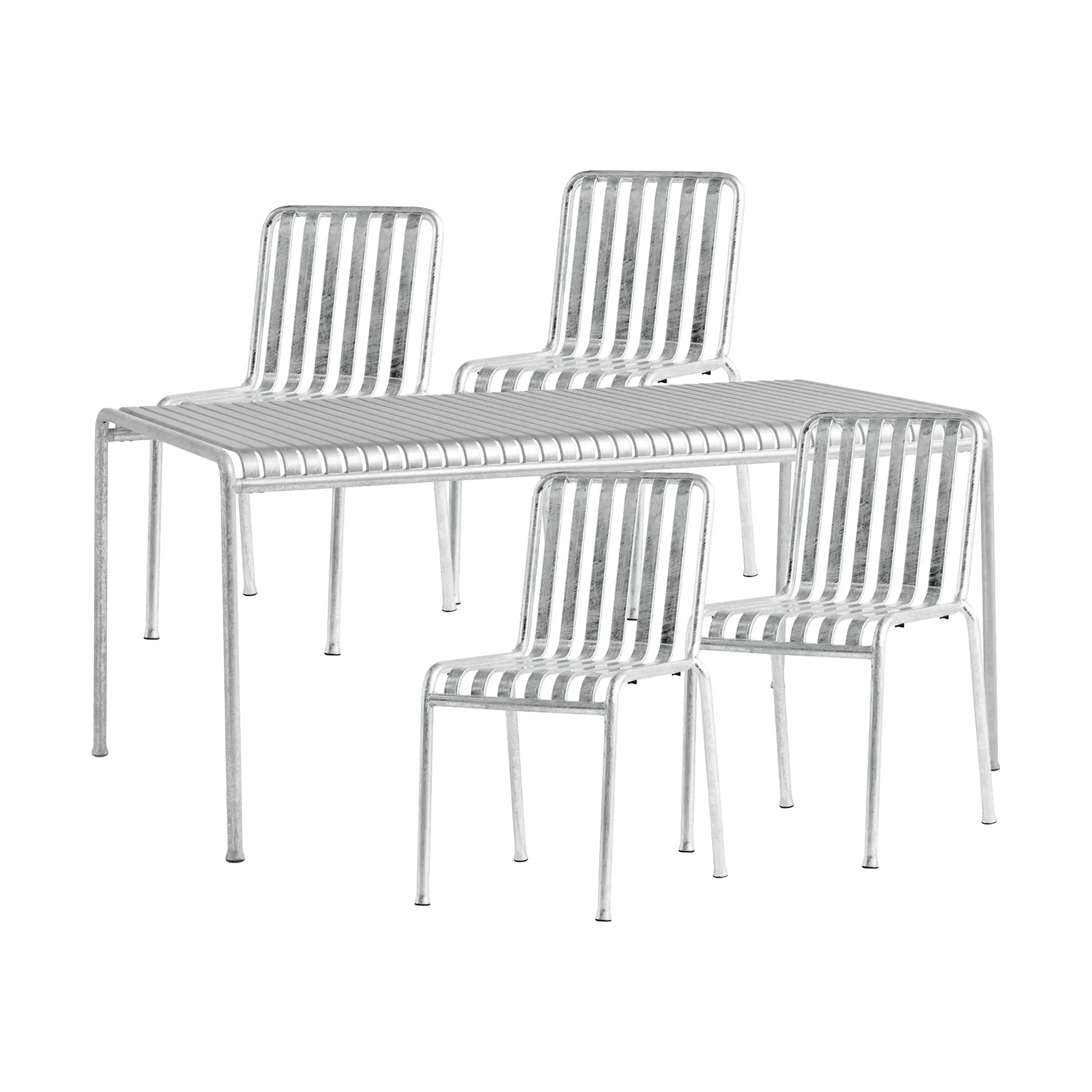 Palissade conjunto de jantar com 4 cadeiras 170x90 cm galvanizado,  HAY