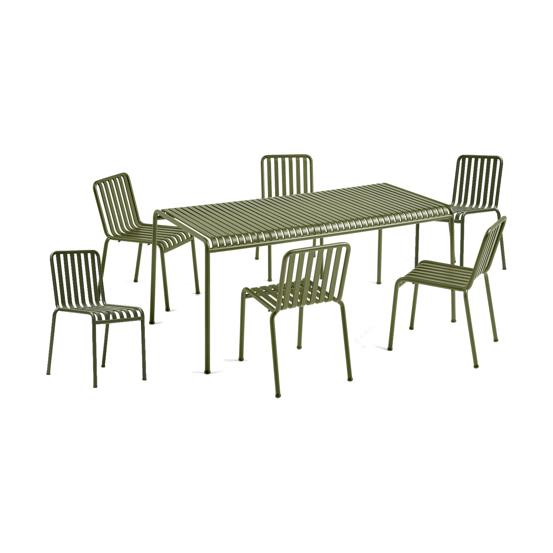 Palissade conjunto de jantar com 6 cadeiras 170x90 cm azeitona,  HAY