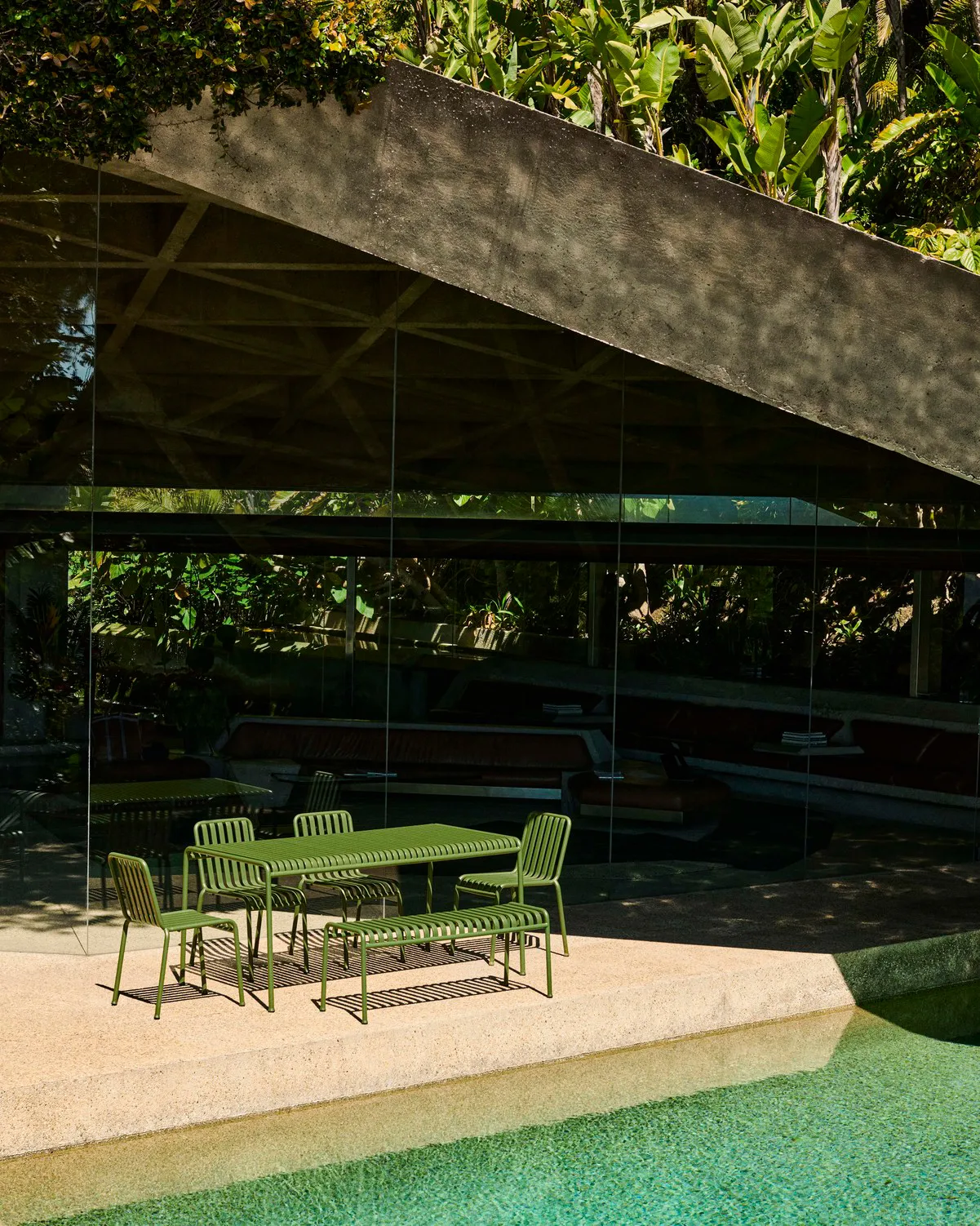 Palissade conjunto de jantar com 6 cadeiras 170x90 cm azeitona,  HAY