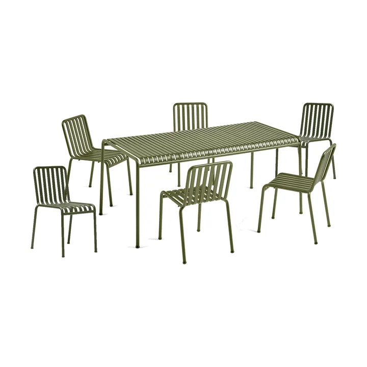 Palissade conjunto de jantar com 6 cadeiras 170x90 cm azeitona - HAY