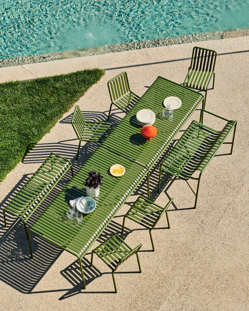 Palissade conjunto de jantar com 6 cadeiras 170x90 cm azeitona HAY