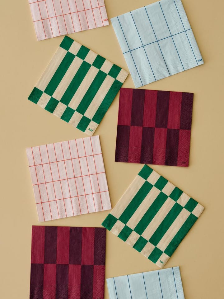 Pattern Dinner guardanapo 40x40 cm 20 unidades, Rosa claro-xadrez vermelho HAY