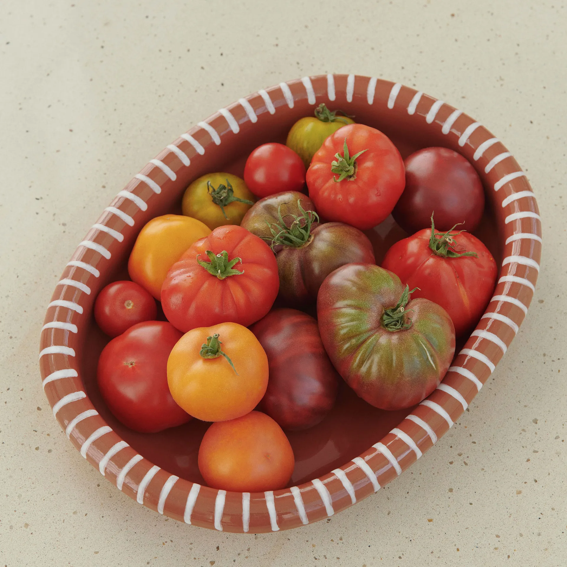 Prato de servir oval Barro large 27x36 cm, Natural with stripes HAY