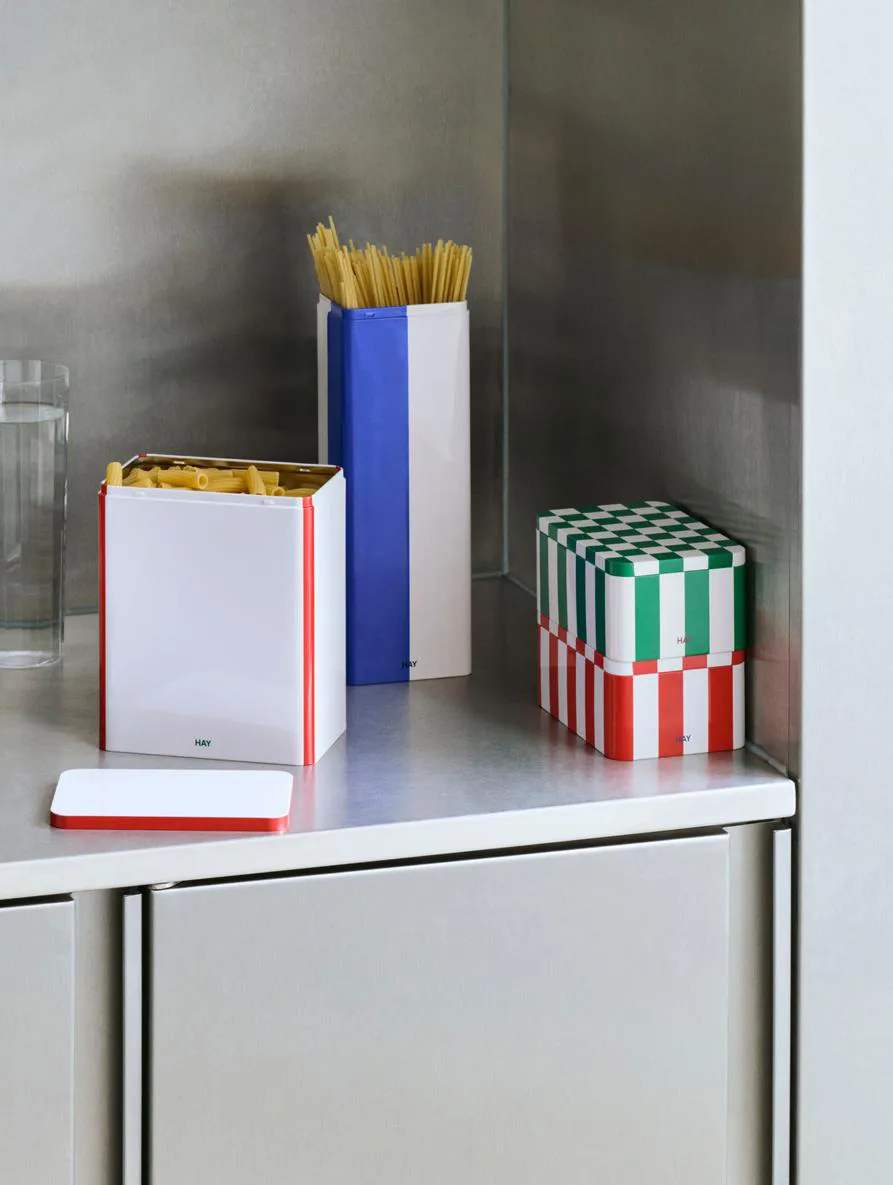 Tin Container recipiente com tampa médio, Black-off white HAY