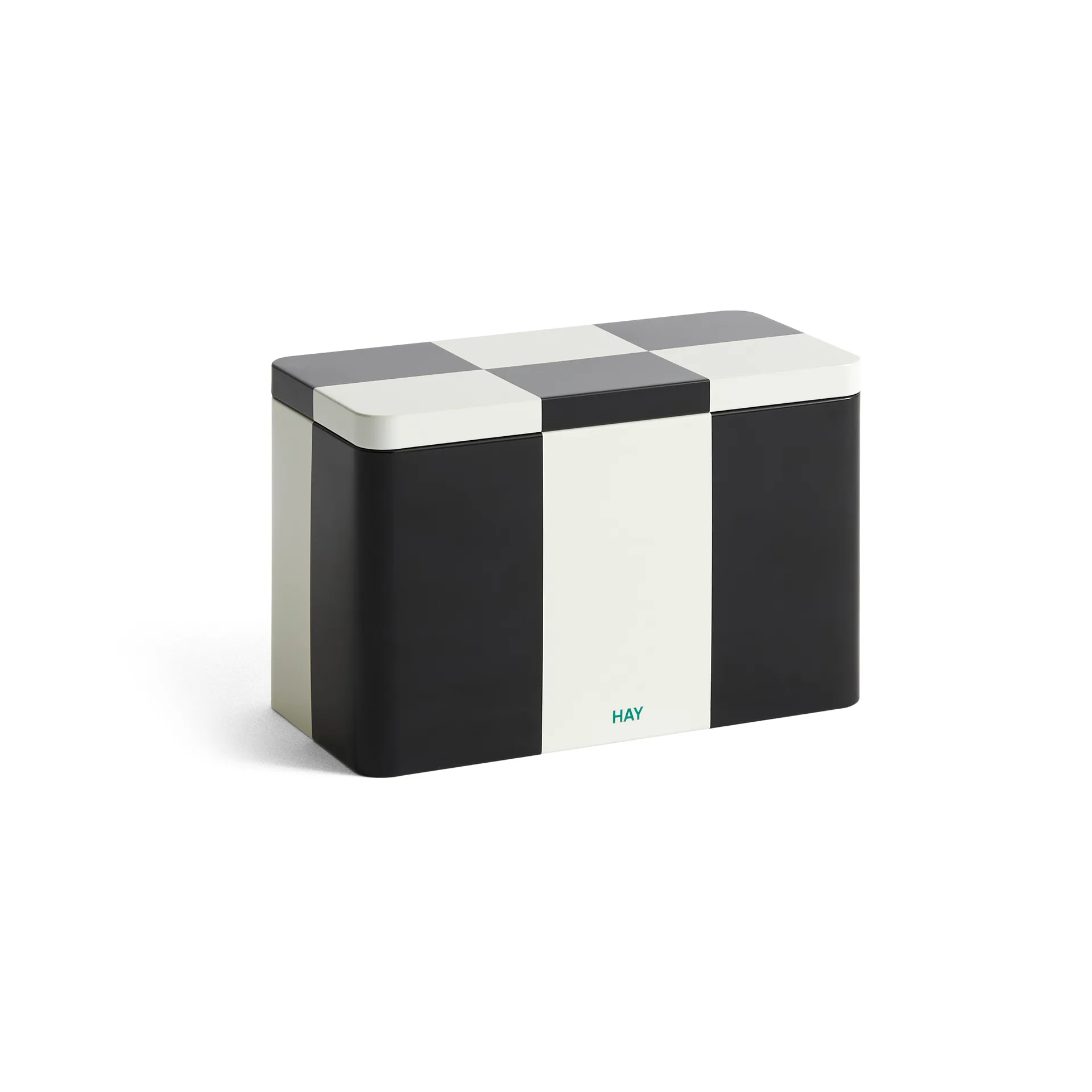 Tin Container recipiente com tampa médio, Black-off white HAY