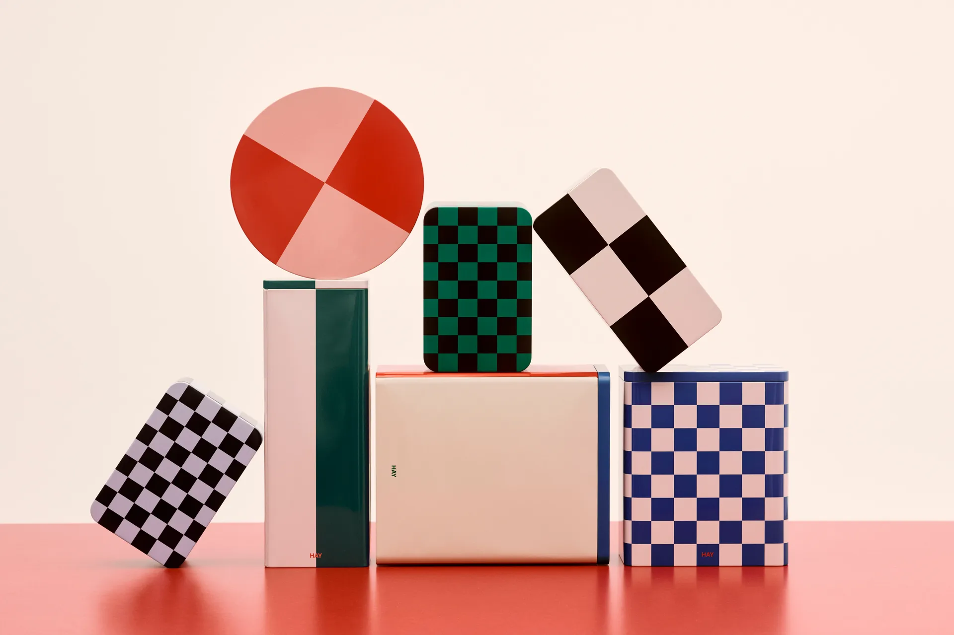 Tin Container recipiente com tampa médio, Black-off white HAY