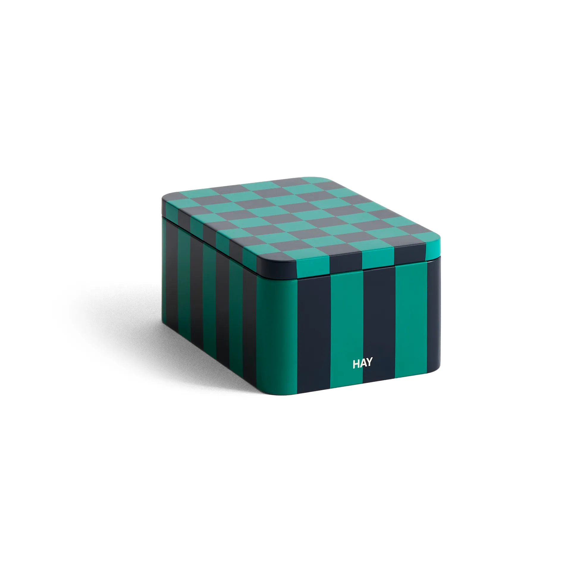 Tin Container recipiente com tampa pequeno, Green-dark blue HAY