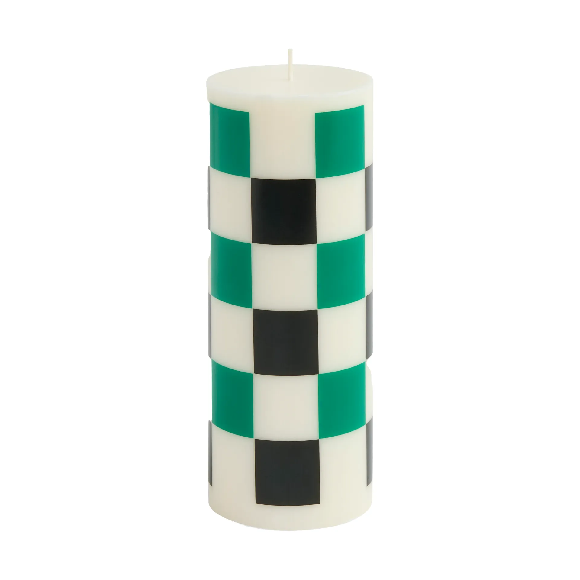 Vela Column Candle medium 20 cm, Off white-green-black check HAY