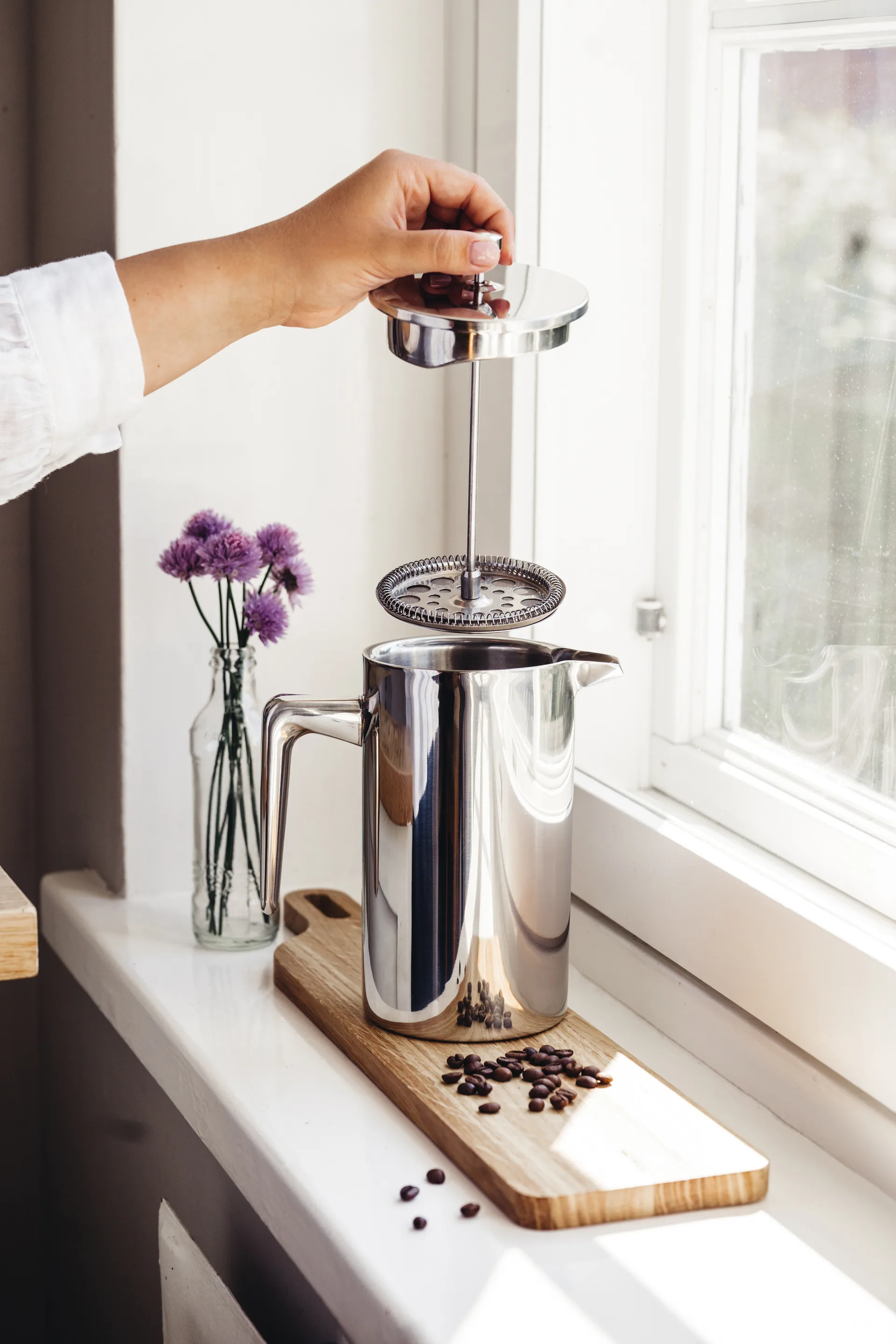 Prensa francesa de café de aço inoxidável Heirol, 1 L. 8 canecas Heirol