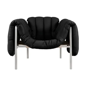 Cadeira lounge Puffy - Black leather-aço inoxidável - Hem