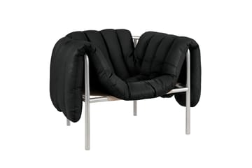 Cadeira lounge Puffy - Black leather-aço inoxidável - Hem