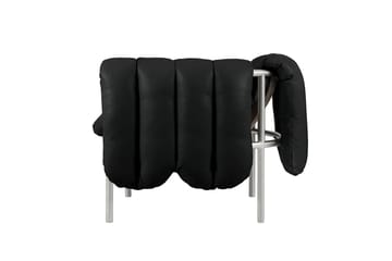 Cadeira lounge Puffy - Black leather-aço inoxidável - Hem
