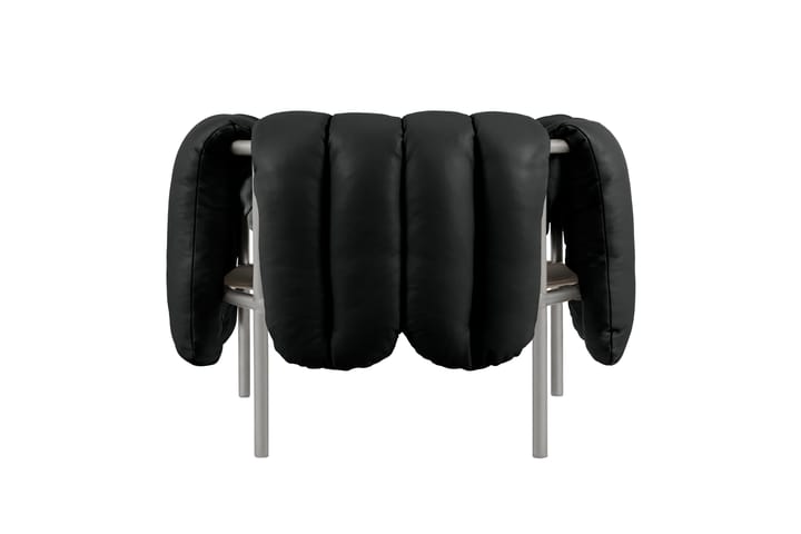 Cadeira lounge Puffy, Black leather-aço inoxidável Hem
