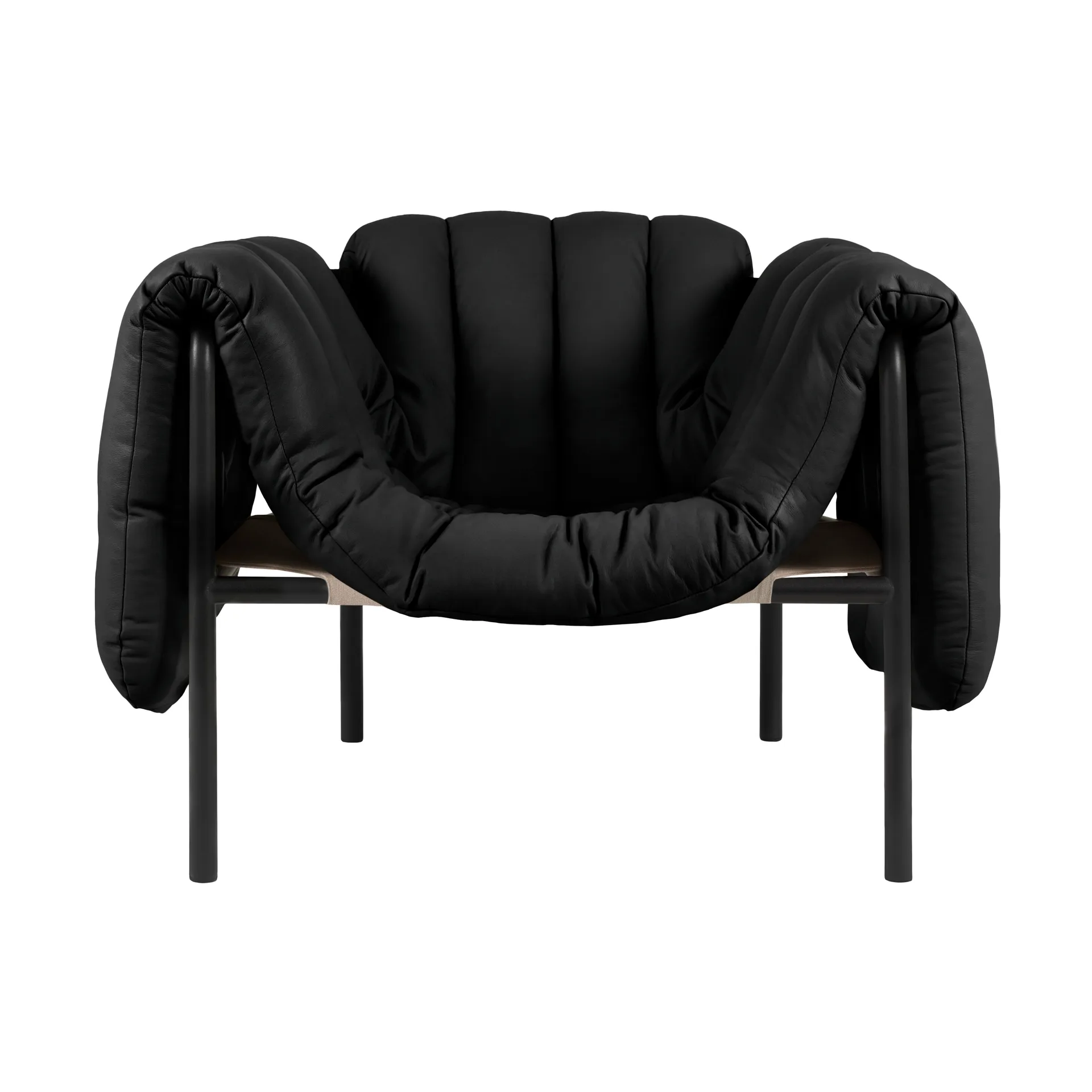 Cadeira lounge Puffy, Black leather-black grey Hem