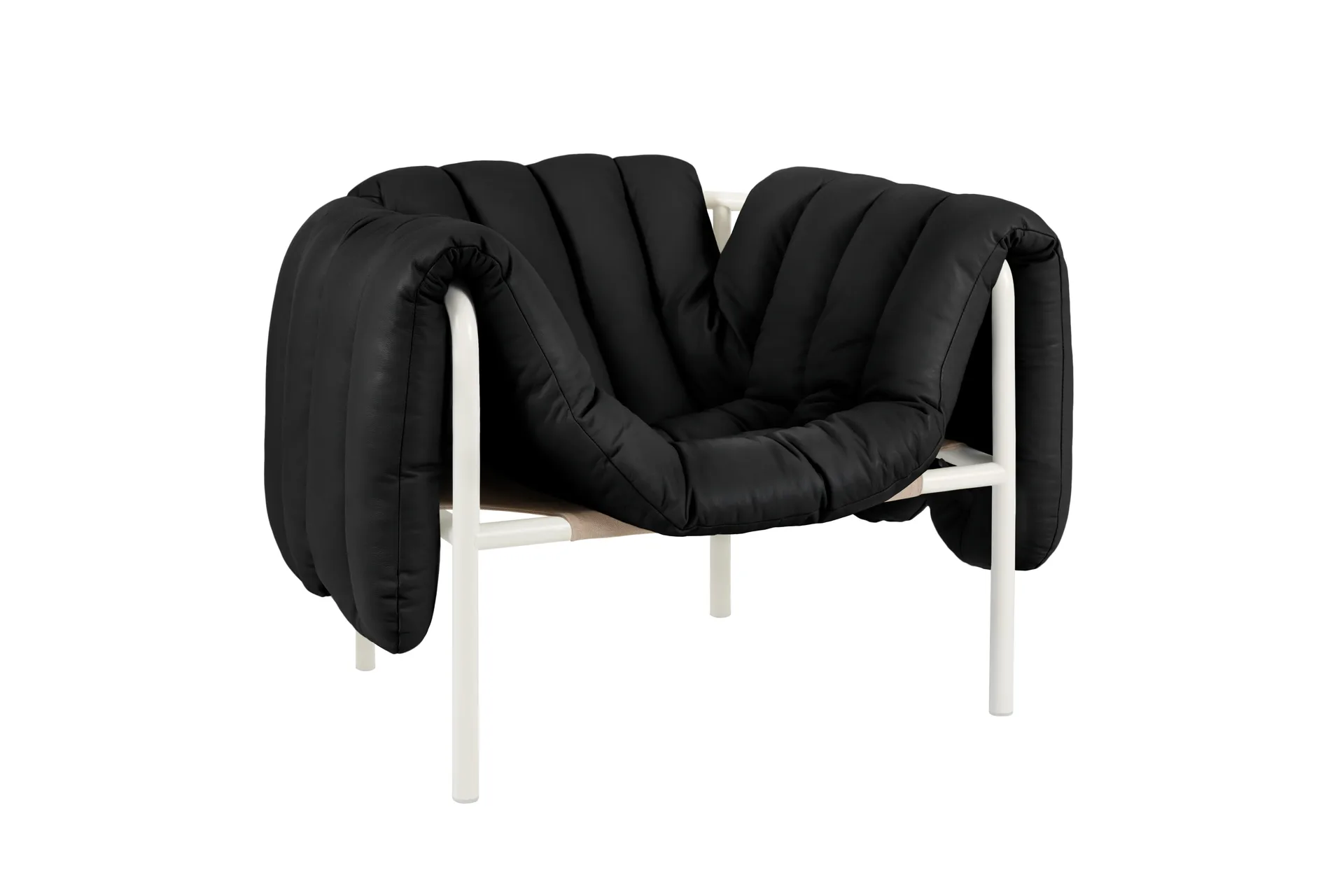 Cadeira lounge Puffy, Black leather-cream Hem