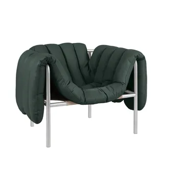 Cadeira lounge Puffy - Dark green leather-aço inoxidável - Hem