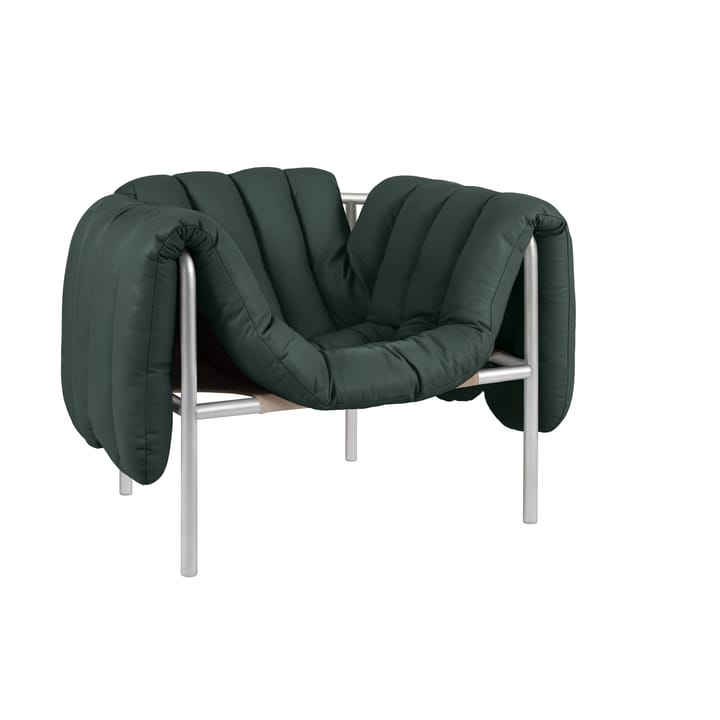 Cadeira lounge Puffy - Dark green leather-aço inoxidável - Hem