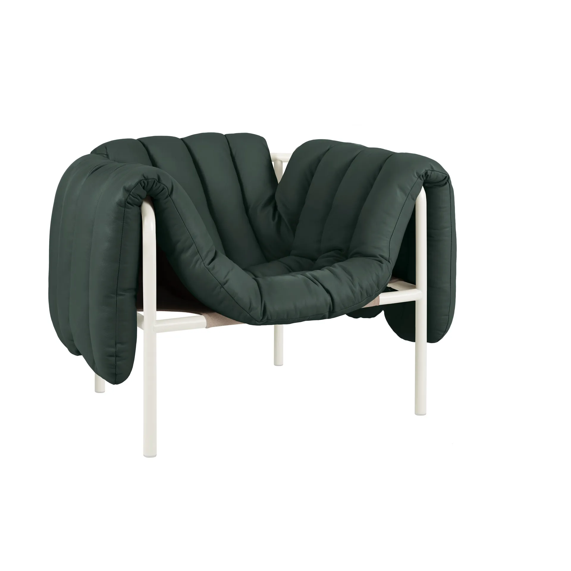 Cadeira lounge Puffy, Dark green leather-cream Hem