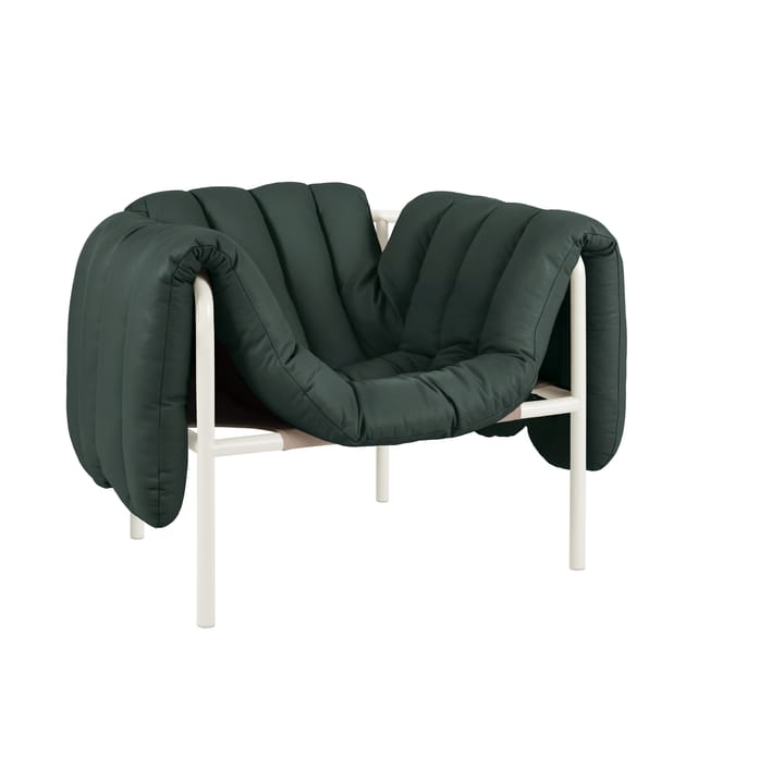 Cadeira lounge Puffy - Dark green leather-cream - Hem