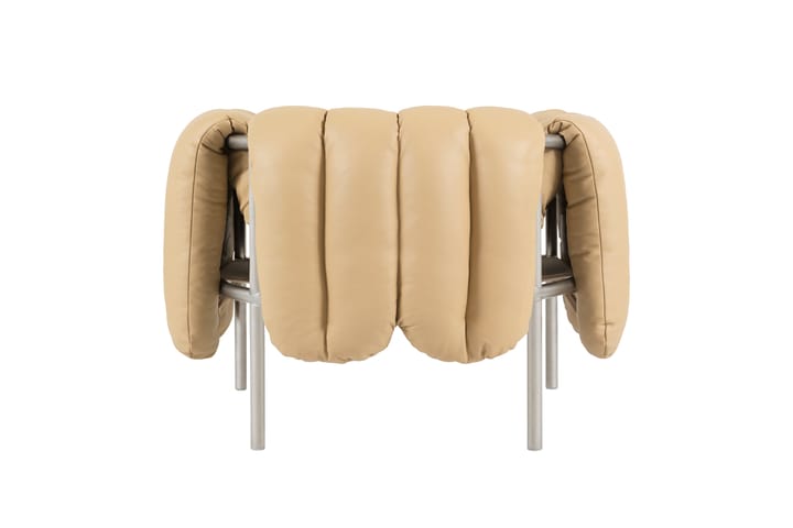 Cadeira lounge Puffy, Sand leather-aço inoxidável Hem