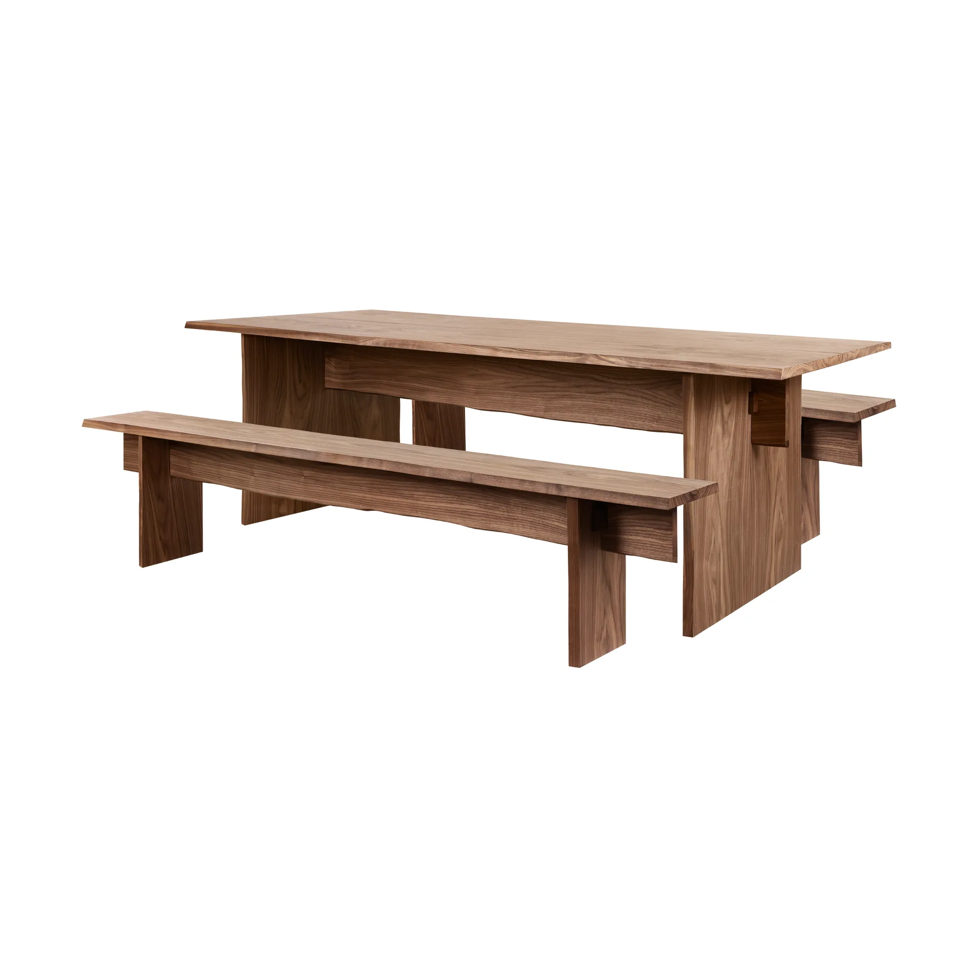 Mesa de jantar Bookmatch com bancos 220 cm, Nogueira Hem