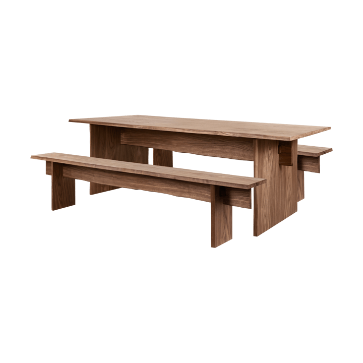 Mesa de jantar Bookmatch com bancos 220 cm - Nogueira - Hem