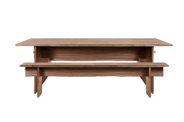 Mesa de jantar Bookmatch com bancos 220 cm - Nogueira - Hem