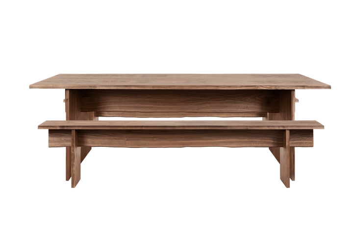 Mesa de jantar Bookmatch com bancos 220 cm, Nogueira Hem
