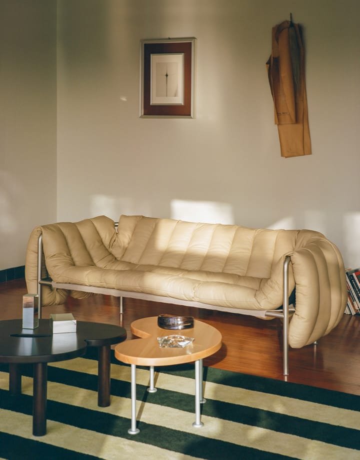 Sofá Puffy de 2,5 lugares 205 cm, Sand leather-aço inoxidável Hem