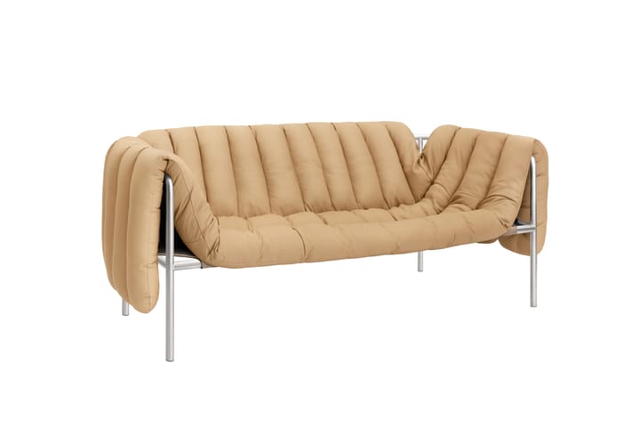 Sofá Puffy de 2,5 lugares 205 cm, Sand leather-aço inoxidável Hem