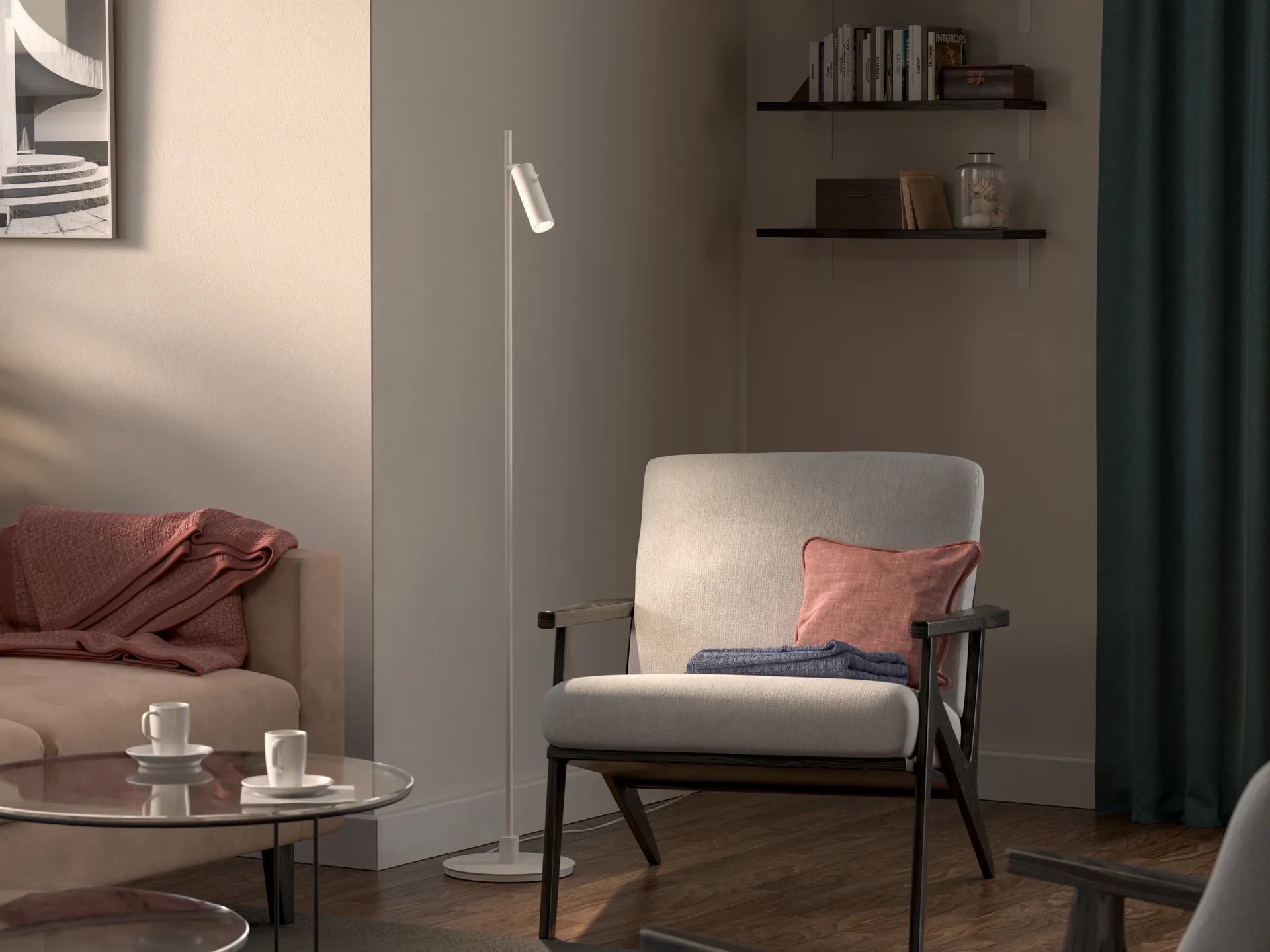 Candeeiro de chão Pipeline, Branco mate Herstal