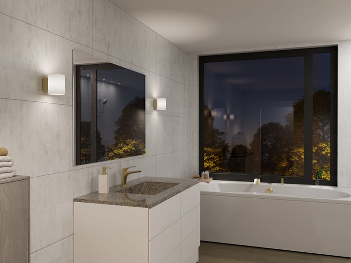 Candeeiro de parede pequeno Evoke, Satin brass-vidro opalino Herstal