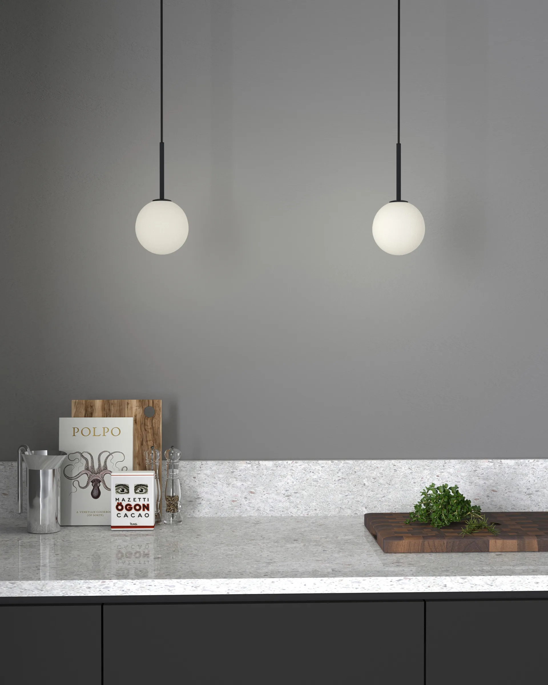 Candeeiro suspenso Ballon, Preto mate Herstal