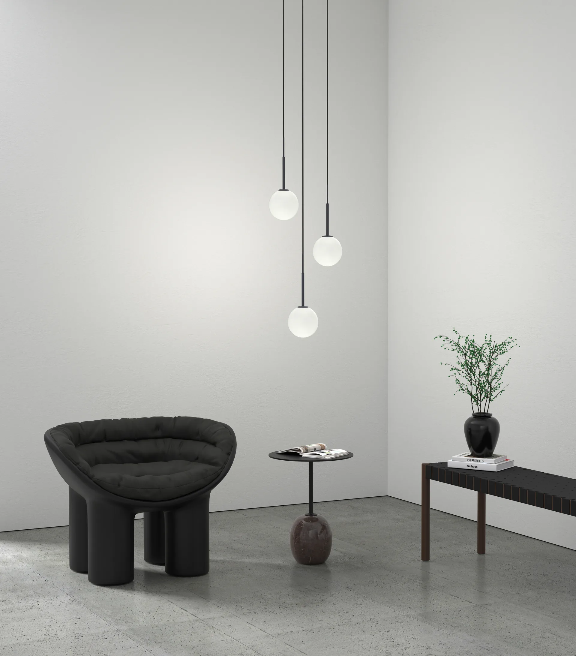 Candeeiro suspenso Ballon, Preto mate Herstal