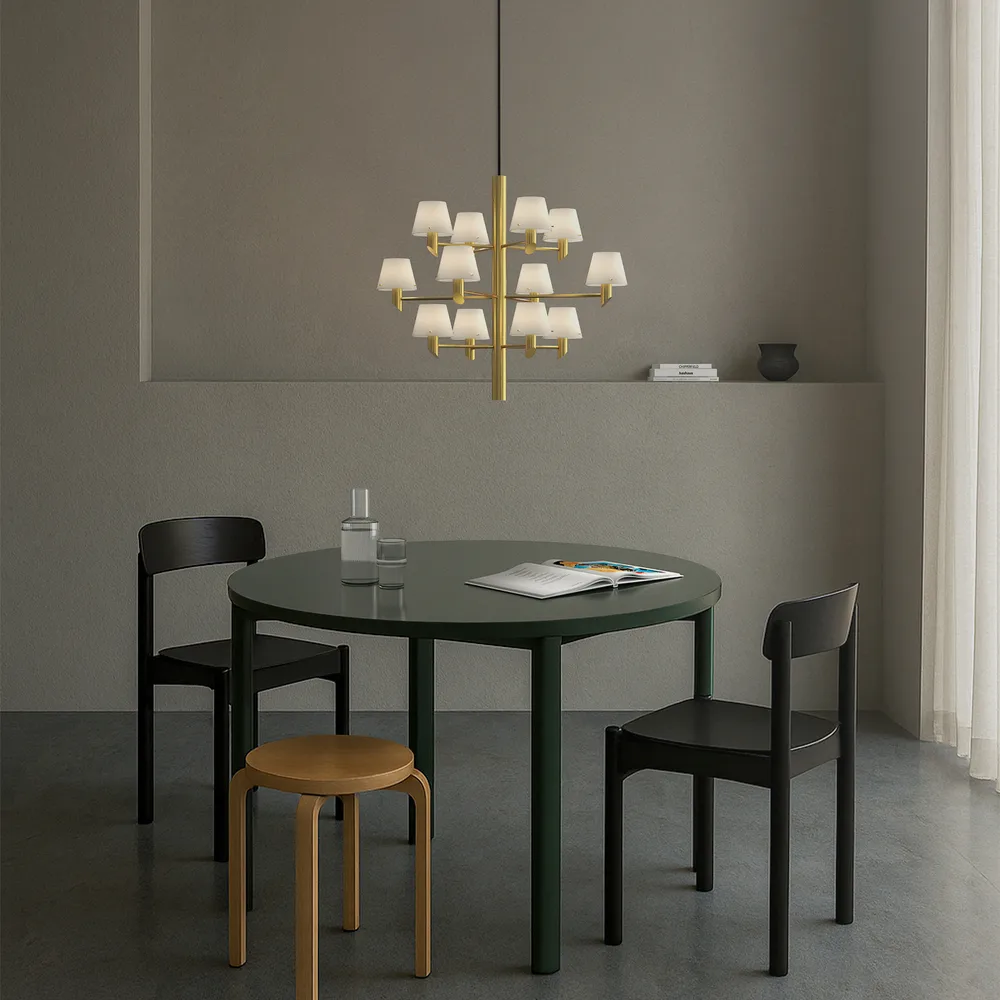 Gil coroa 12 lustre, Latão acetinado-opal glass Herstal