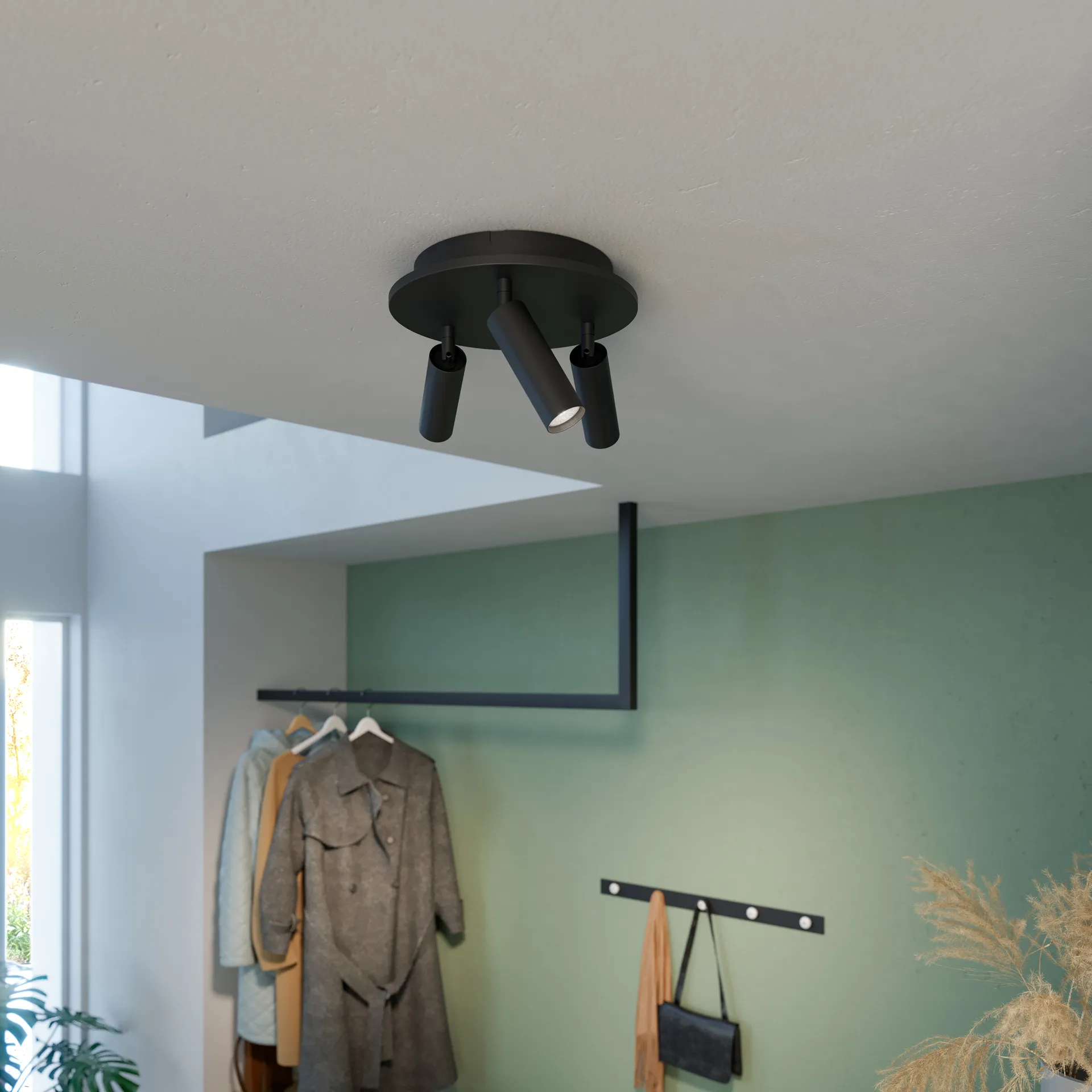 Spotlight redondo 3 Pipeline, Preto mate Herstal