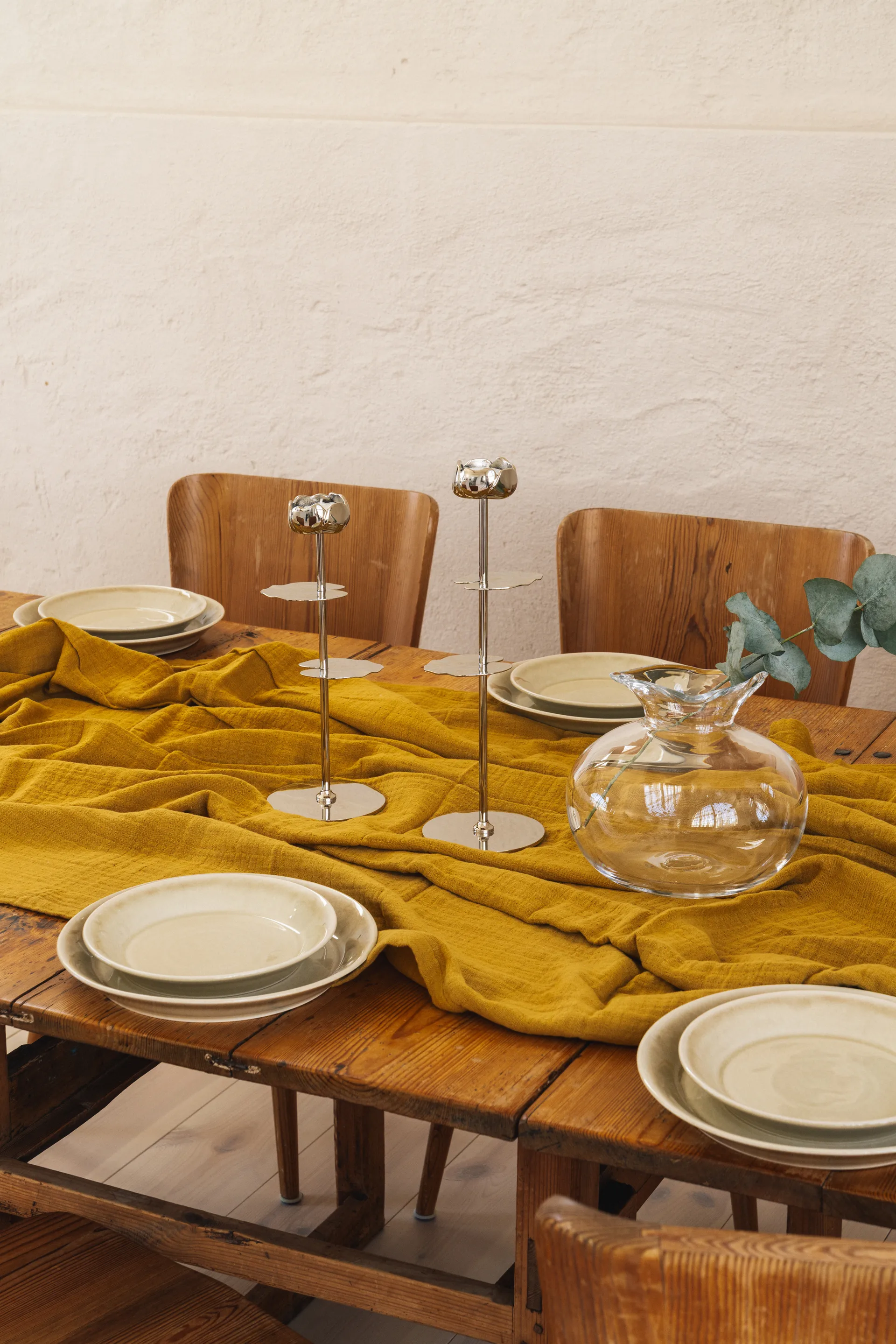 Ninfea Alta suporte para vela 35 cm, Latão niquelado Hilke Collection