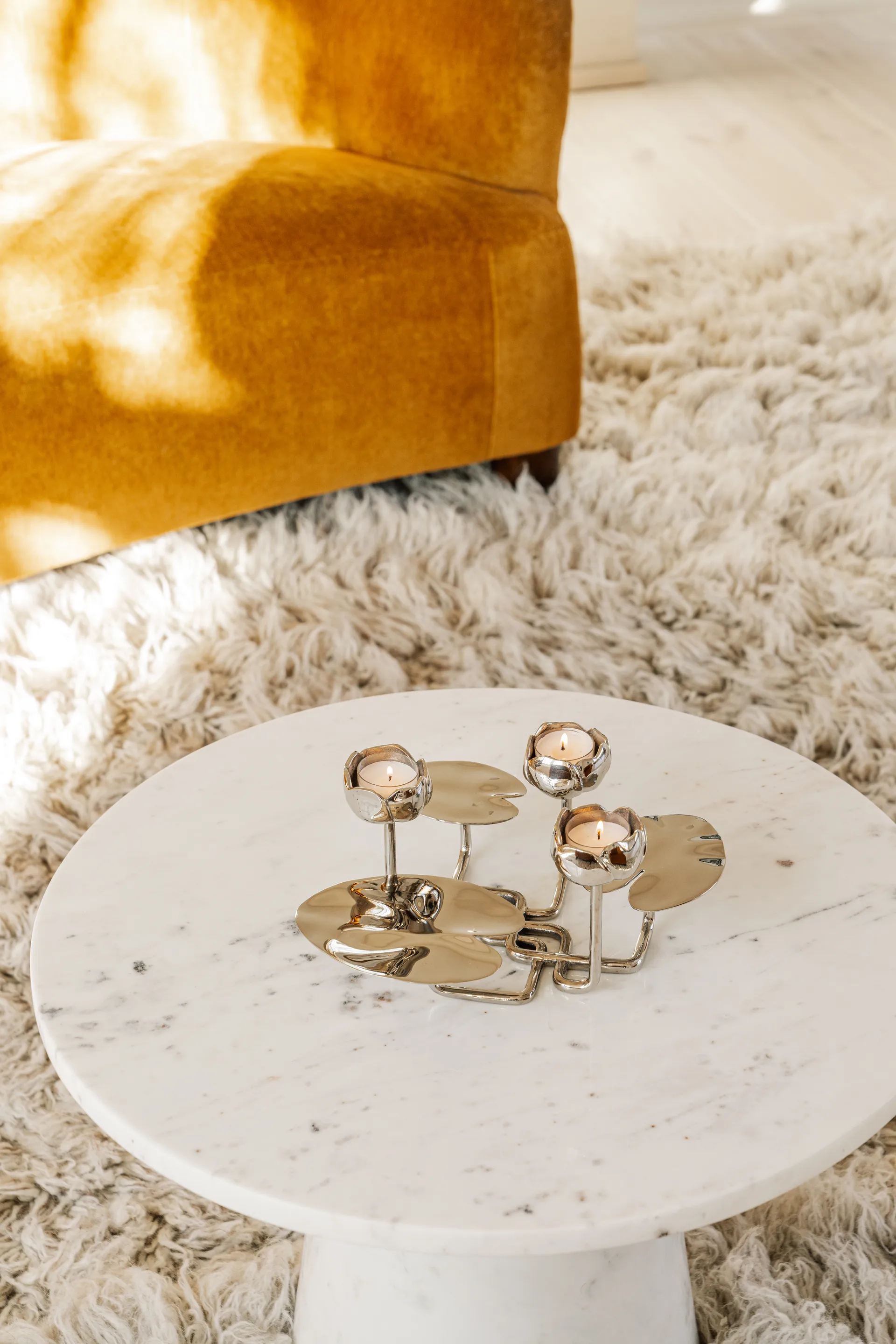 Ninfea grande suporte para vela, Latão niquelado Hilke Collection