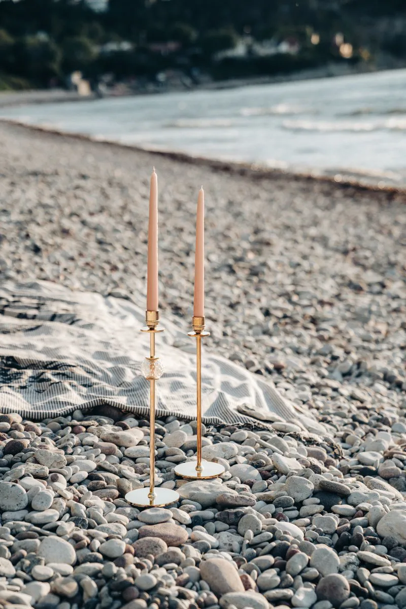 Suporte de velas Alba 30 cm, Latão maciço e vidro Hilke Collection