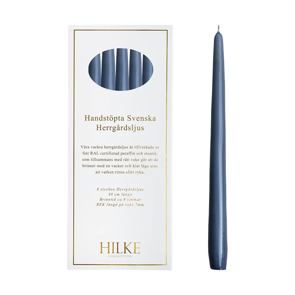Velas Herrgård 30 cm 6 un., Azul-cinza Hilke Collection