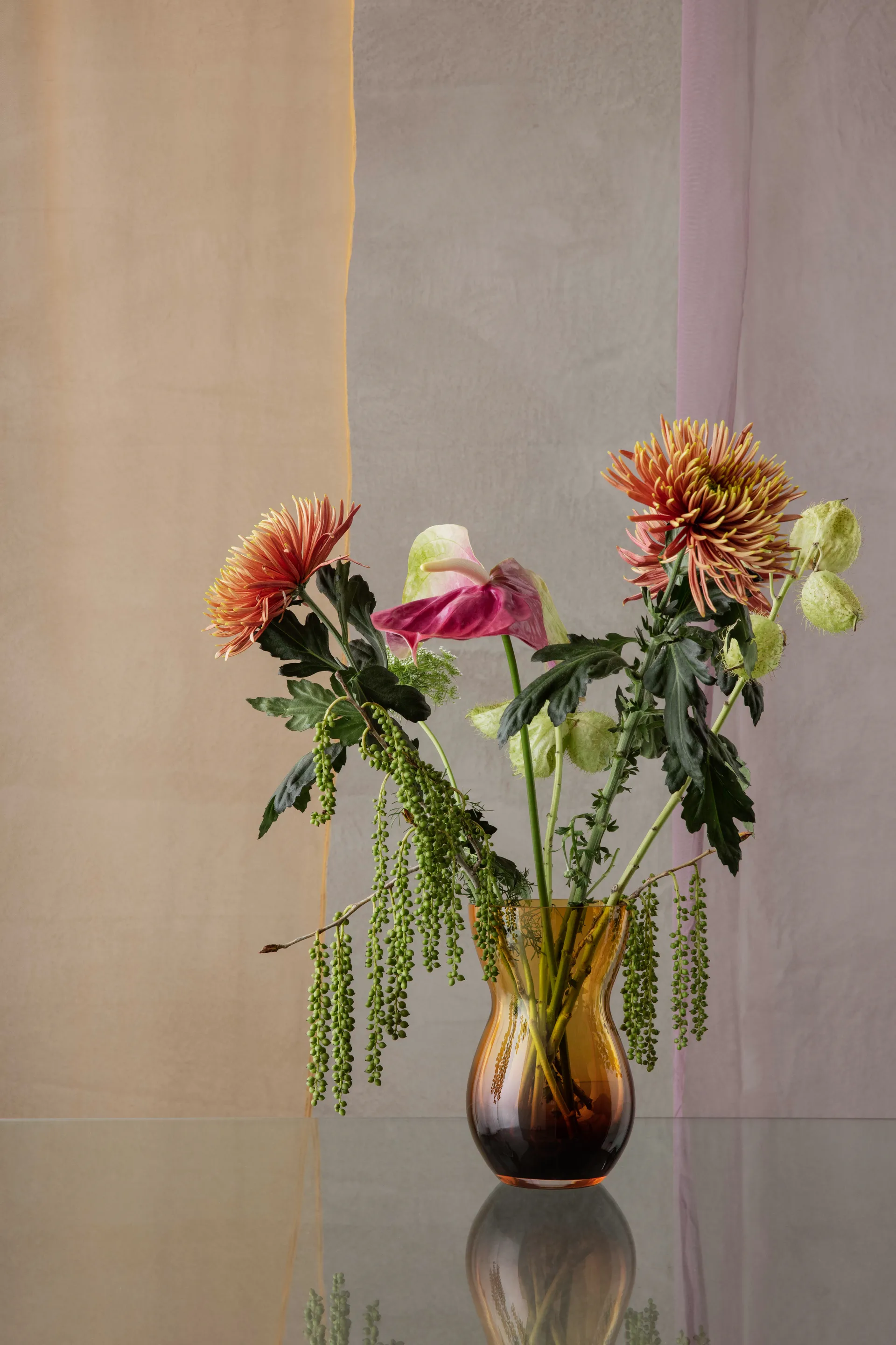 Vaso Calabas 21 cm, Duo burgundy-amber Holmegaard