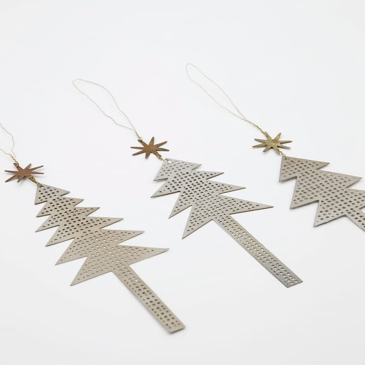 Árvore decorativa com estrela, c/ furo para pendurar, 3 un., Prata antiga House Doctor