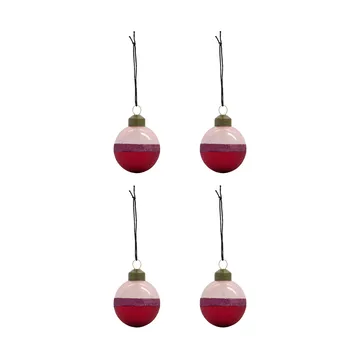 Bola de Natal Stripe Ø8 cm 4 unidades - Rosa-vermelho - House Doctor