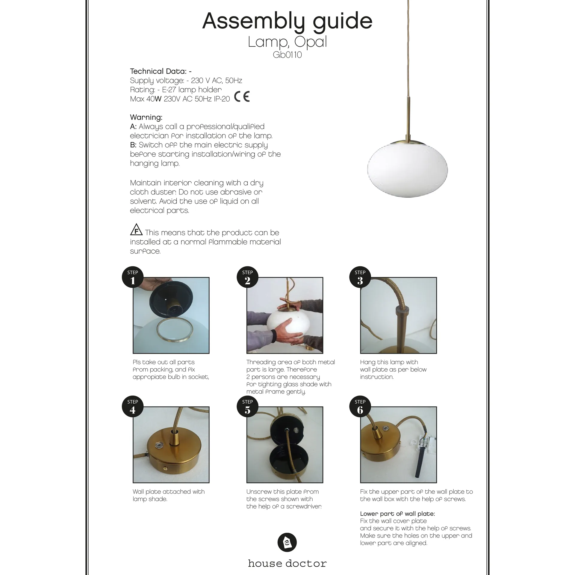 Candeeiro de teto Opal, branco House Doctor