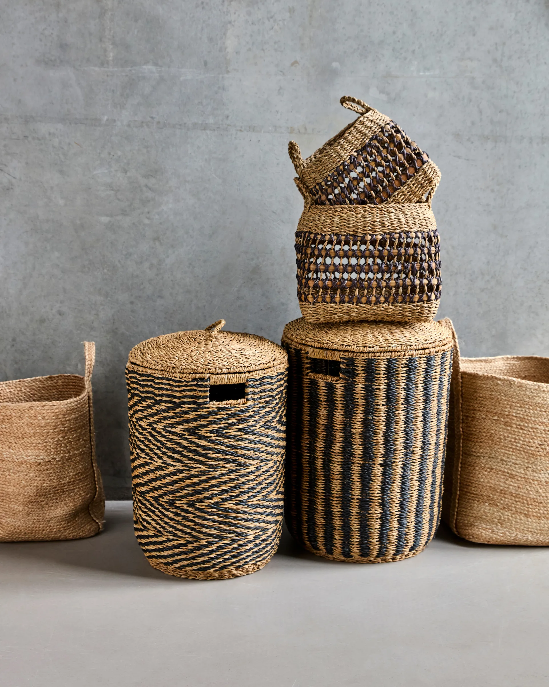 Cesto cesta de roupa 2 peças, Natural-preto House Doctor