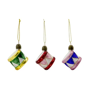 Enfeite de Natal Drum, 3 peças - Azul, verde, vermelho empoeirado - House Doctor