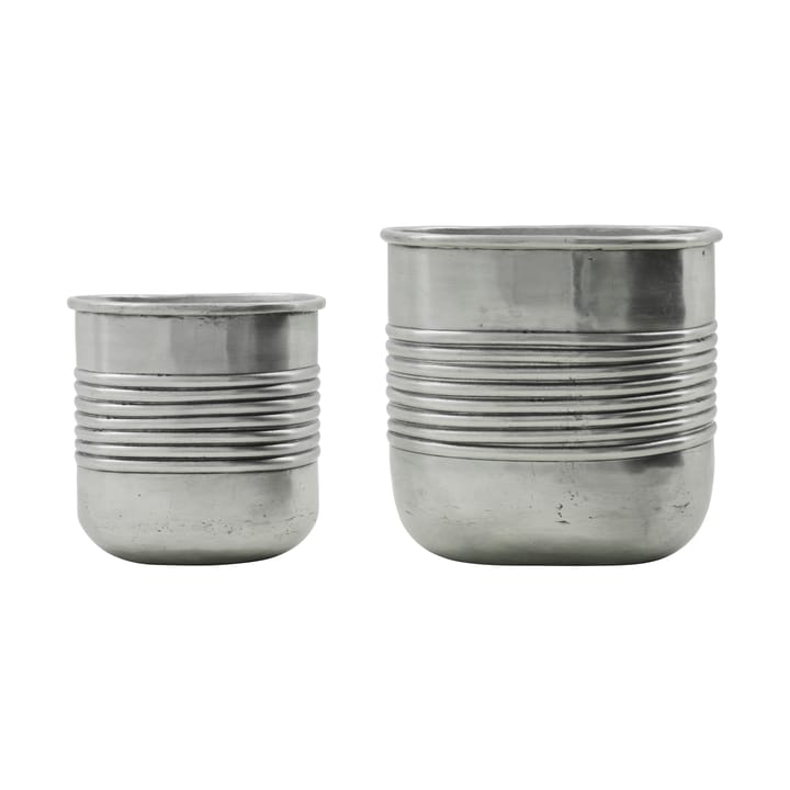 Groove vaso de alumínio oval 2 peças - Acabamento prateado antigo - House Doctor